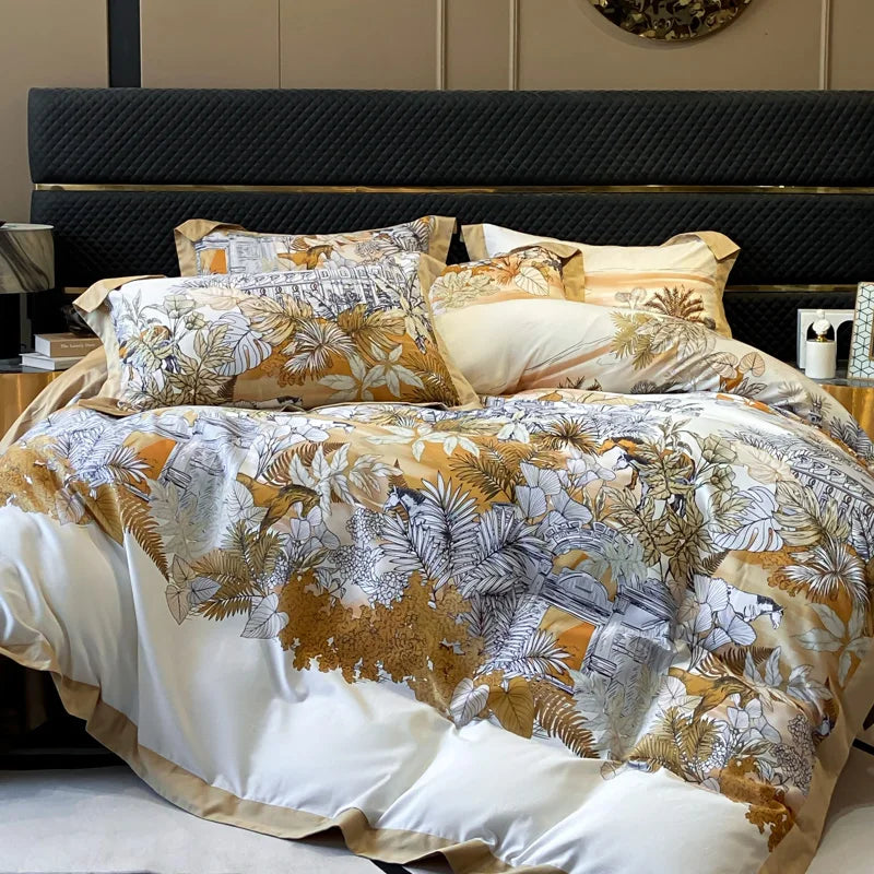 Afralia™ Floral Print 600TC Cotton Bedding Duvet Set with Sheets & Pillowcases