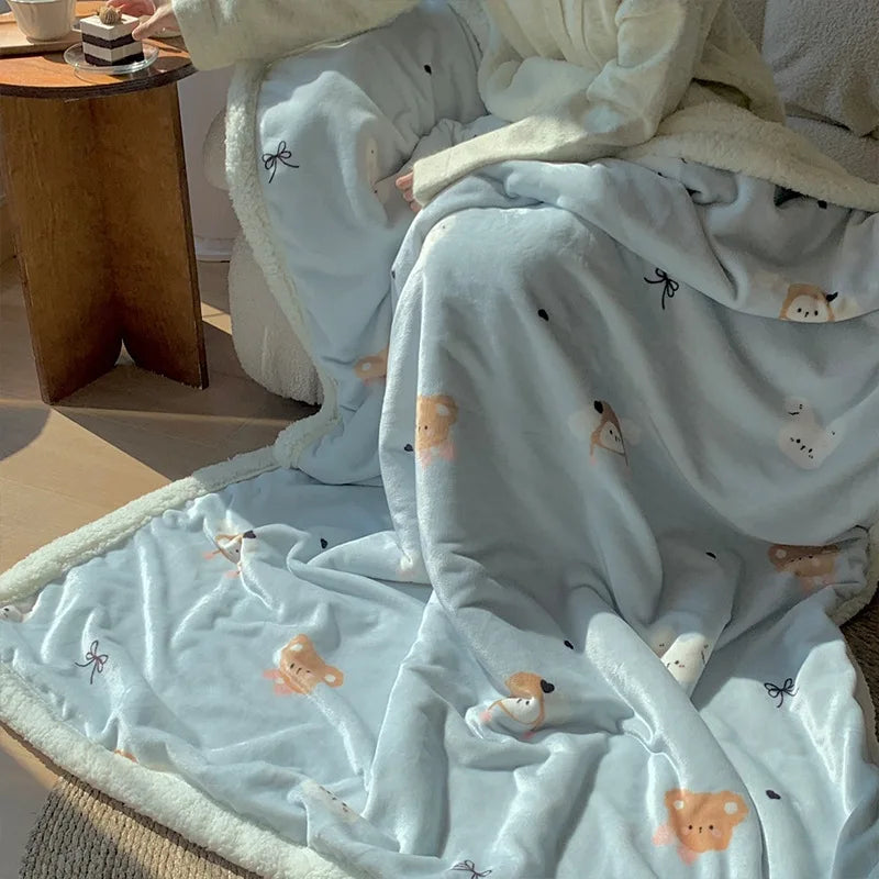 Afralia™ Korean Cartoon Plush Blanket, Soft Nap Sofa Cover for Home Dormitory