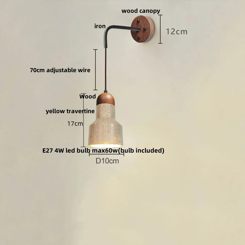 Afralia™ Yellow Travertine LED Wall Sconce with Pull Chain Switch