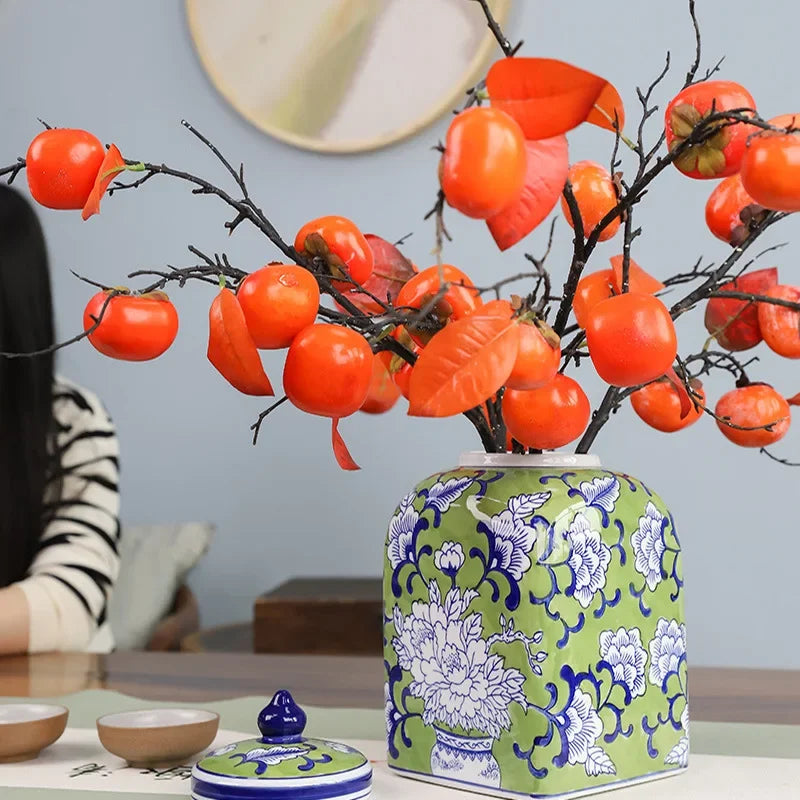 Afralia™ Blue White Porcelain General Jar Flower Vase Crafts Home Decor Jar