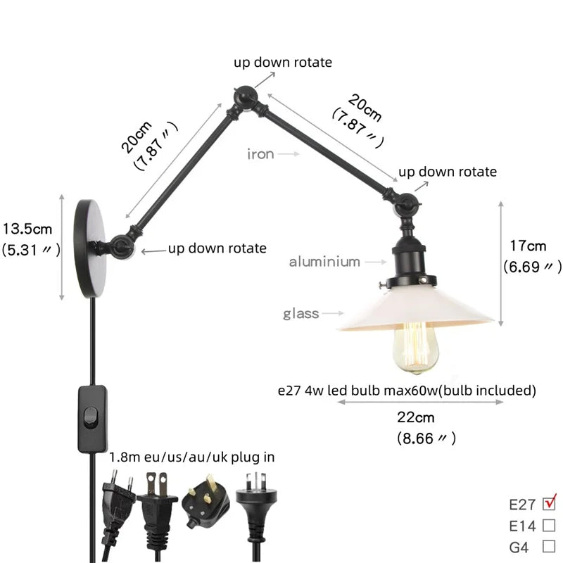 Afralia™ Swing Arm LED Wall Lights Industrial Loft Home Decor Bedroom Luminaire