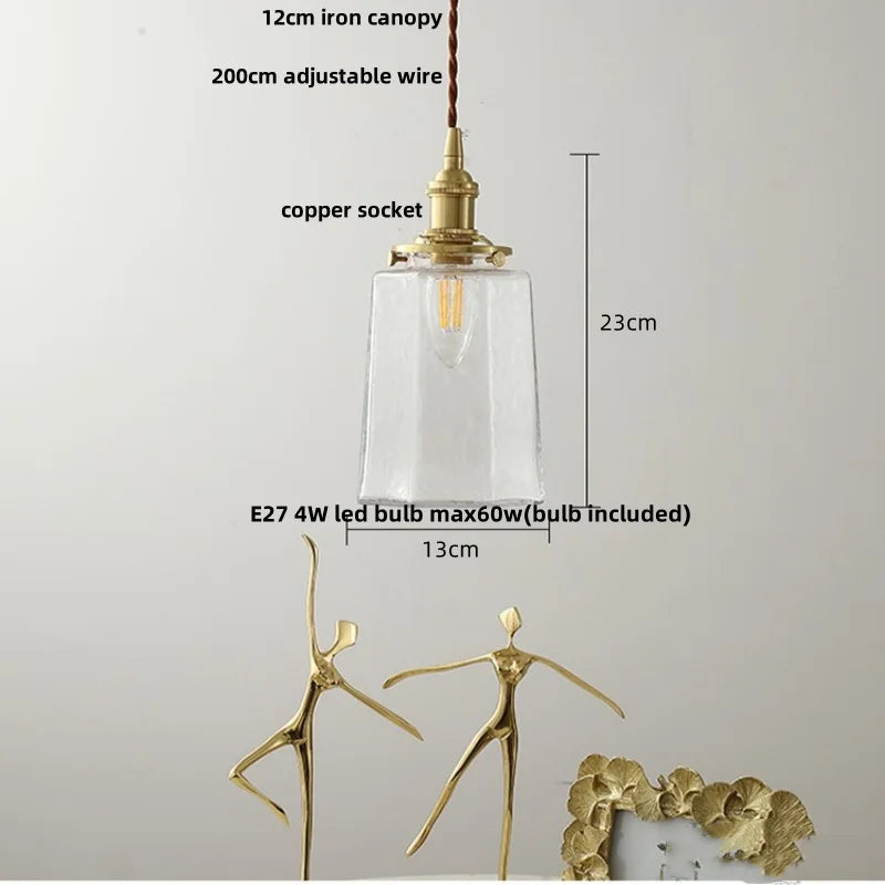 Afralia™ Copper Canopy LED Pendant Light Fixture Green Glass Hanging Lamp