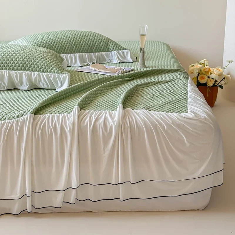 Afralia™ Cool Feeling 3-Piece Bedding Set - Solid Color Bedskirt, Bedspreads, Sheets & Pillowcases