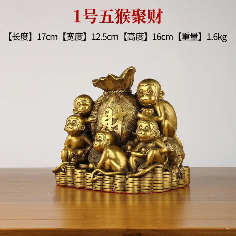 Afralia™ Feng Shui Monkey Copper Ornaments for Wealth Attraction and Prosperity