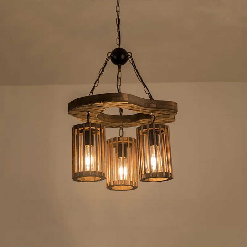 Afralia™ Vintage Wood Pendant Lamp Industrial Style for Clothing Store, Restaurant, Bar, Cafe