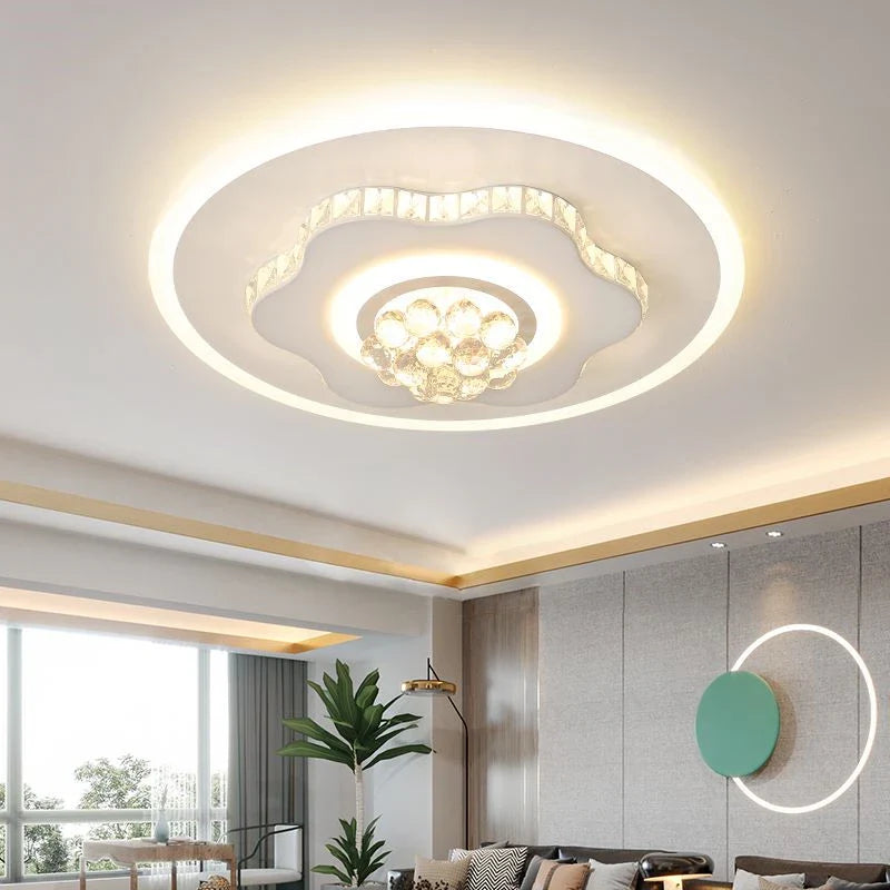 Afralia™ Modern Round LED Crystal Pendant Ceiling Lamp for Home Lighting