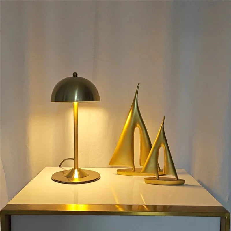 Afralia™ Modern Mushroom Shaped Golden Floor Lamp for Bedroom Study, LED Table Lamp