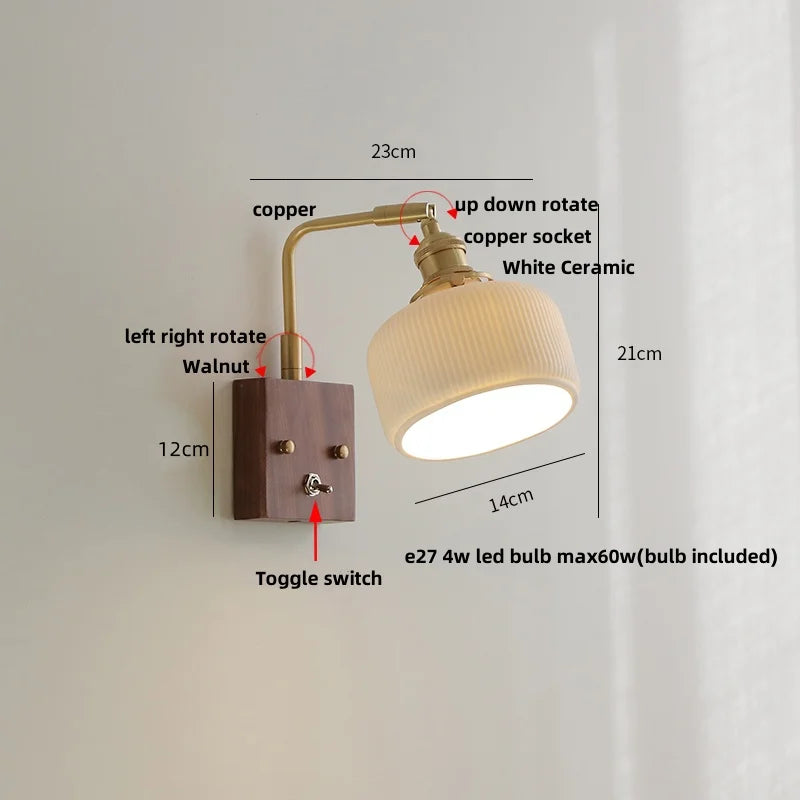 Afralia™ Ceramic LED Wall Light Fixture Reading Coffee Nordic Modern Rotatable Bedside Lamp