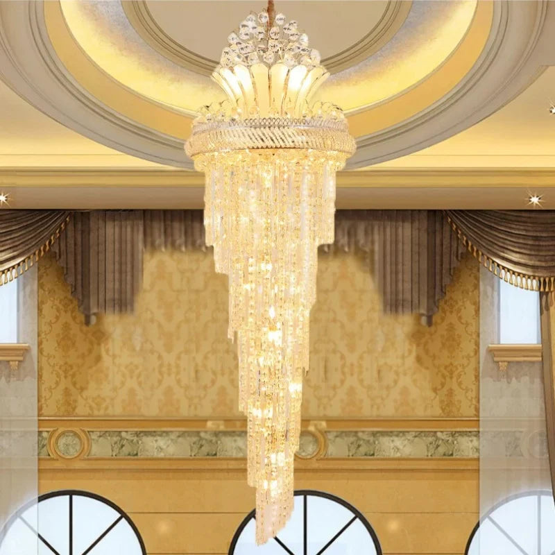 Afralia™ Shiny Crystal Gold Chandelier for Modern Living Room - European Style Villa Lighting