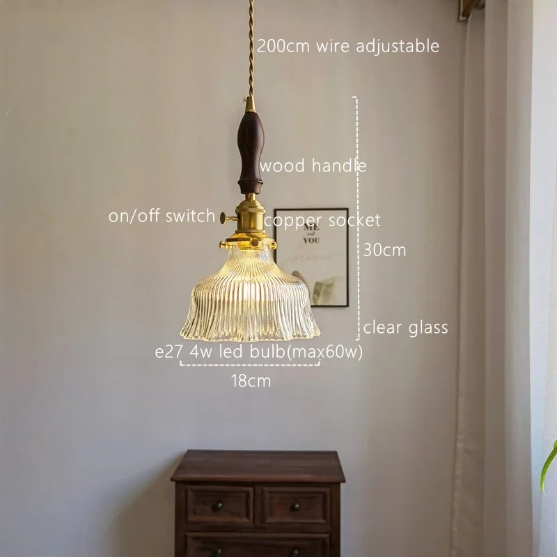 Afralia™ Japanese Style Green Glass LED Pendant Chandelier for Home Decor