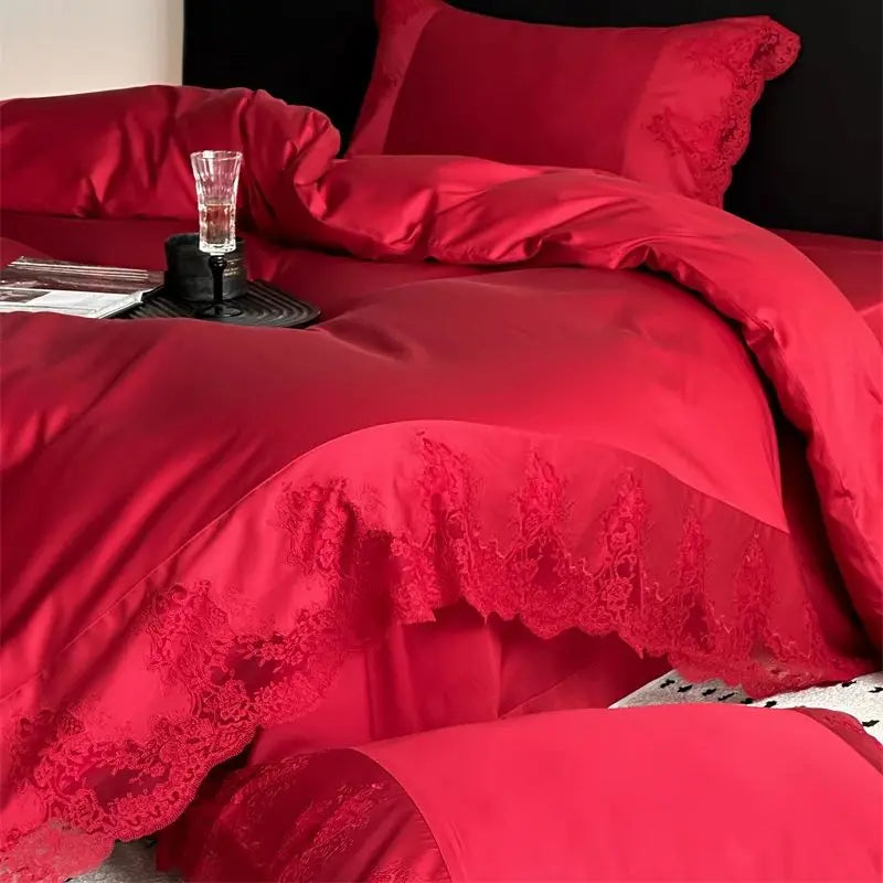 Afralia™ Vintage French Lace Bedding Set: Duvet, Bed Sheet, Fitted Sheet, Pillowcases