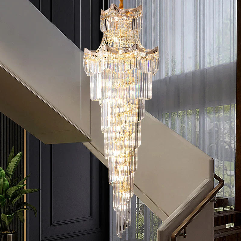 Afralia™ Crystal Duplex Chandelier: Luxury Living & Stair Lamp for Loft Apartment & Villa