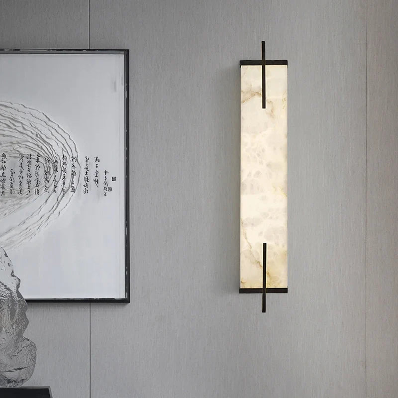 Afralia™ Neo-Chinese Brass Marble Wall Lamp 60CM LED for Living Room and Bedroom