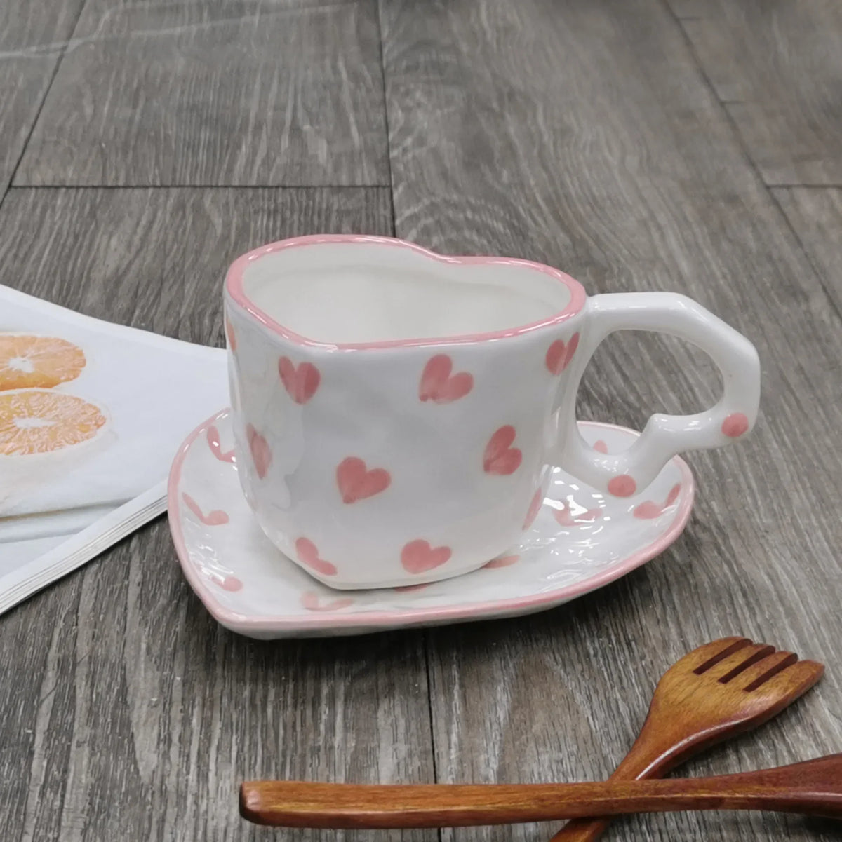 Afralia™ Hand Painted Heart Handle Ceramic Love Mug - Pink