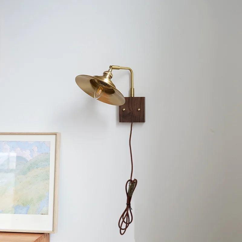 Afralia™ Wood LED Wall Light Up Down Rotate Copper Bedside Lamp