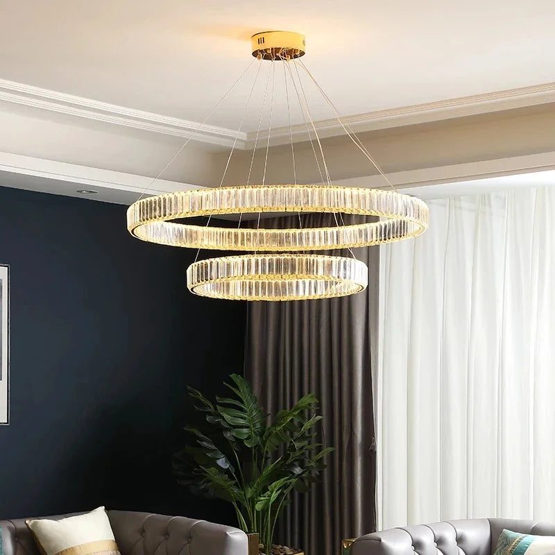 Afralia™ Luxury Crystal Round Pendant Chandelier for Living Room & Bedroom