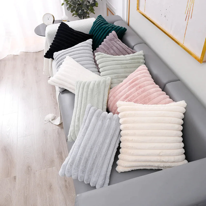 Afralia™ Plush Soft Decor Pillow Cover 45x45/30x50cm White Lumber Pillow