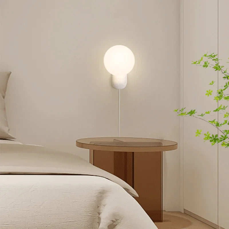 Afralia™ Small Cream Minimalist Bedroom Wall Lamp LED Lights Modern Living Room Decor Sconces