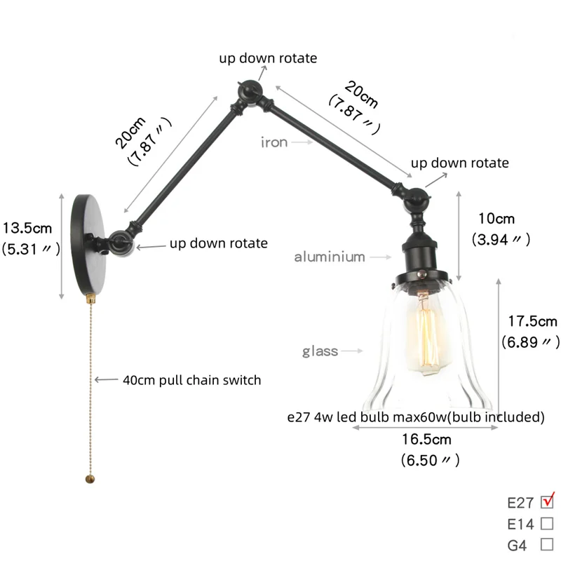 Afralia™ Black Vintage Wall Lamp White Glass Industrial Swing Arm Adjustable Bedside