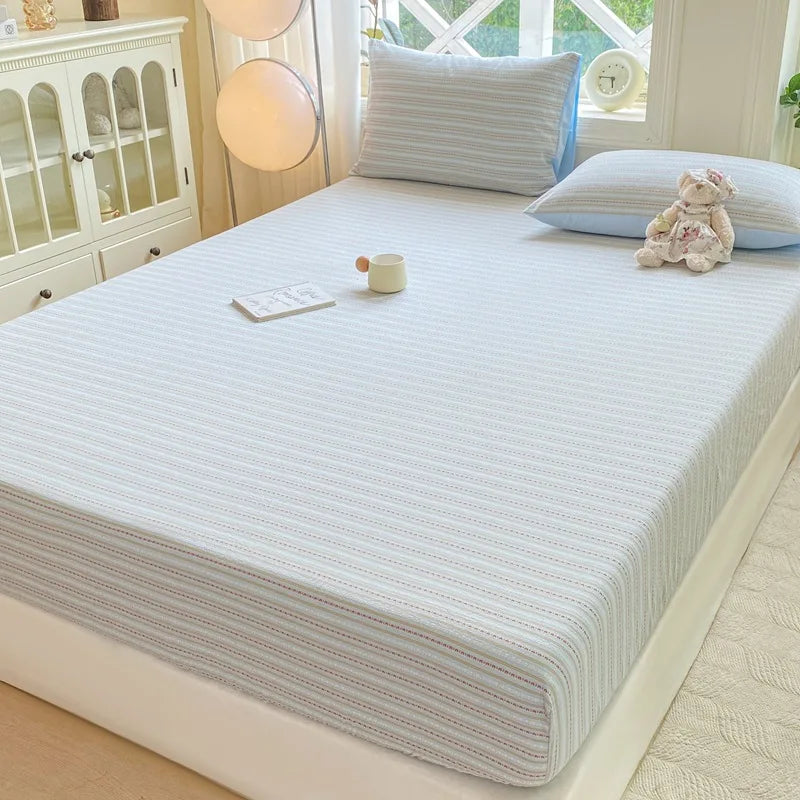 Afralia™ Cotton Jacquard Fitted Sheet Set with 2 Pillowcases, Dustproof & Anti-Slip