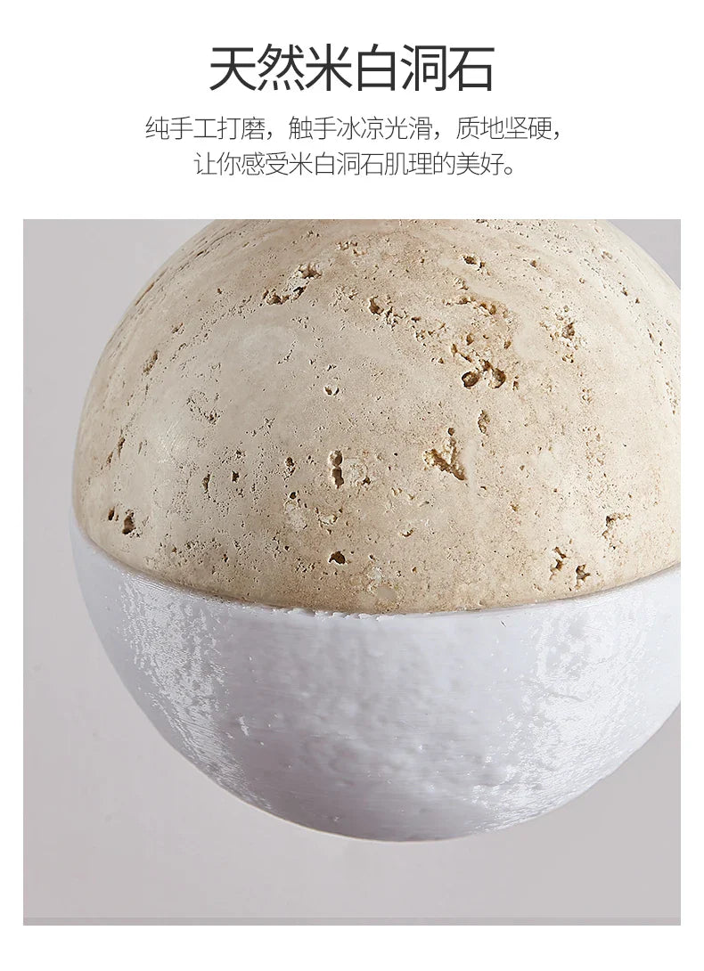 Afralia™ Stone Round Cream Pendant Lamp for Bedroom Decoration