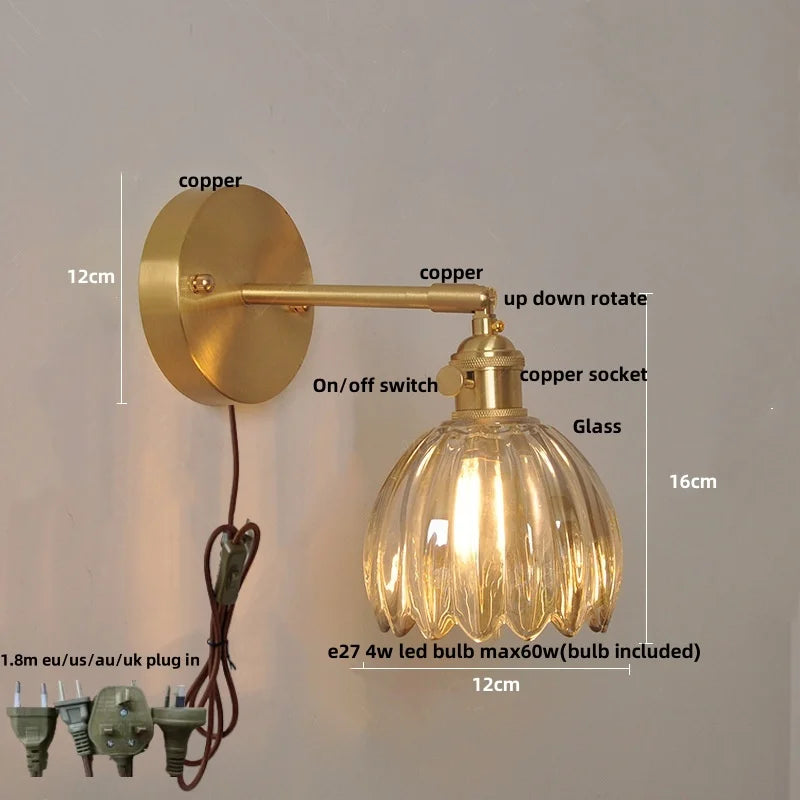 Afralia™ Clear Glass LED Wall Lights Up Down Rotate Copper Nordic Modern Stair Sconce