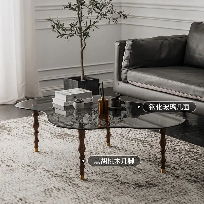 Afralia™ Peanut-Shaped Coffee Table with Solid Wood Legs