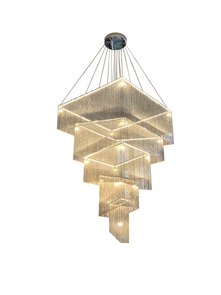 Afralia™ Modern Aluminum Chain Tassel Chandelier for Living Room Hotel, Artistic Large Size