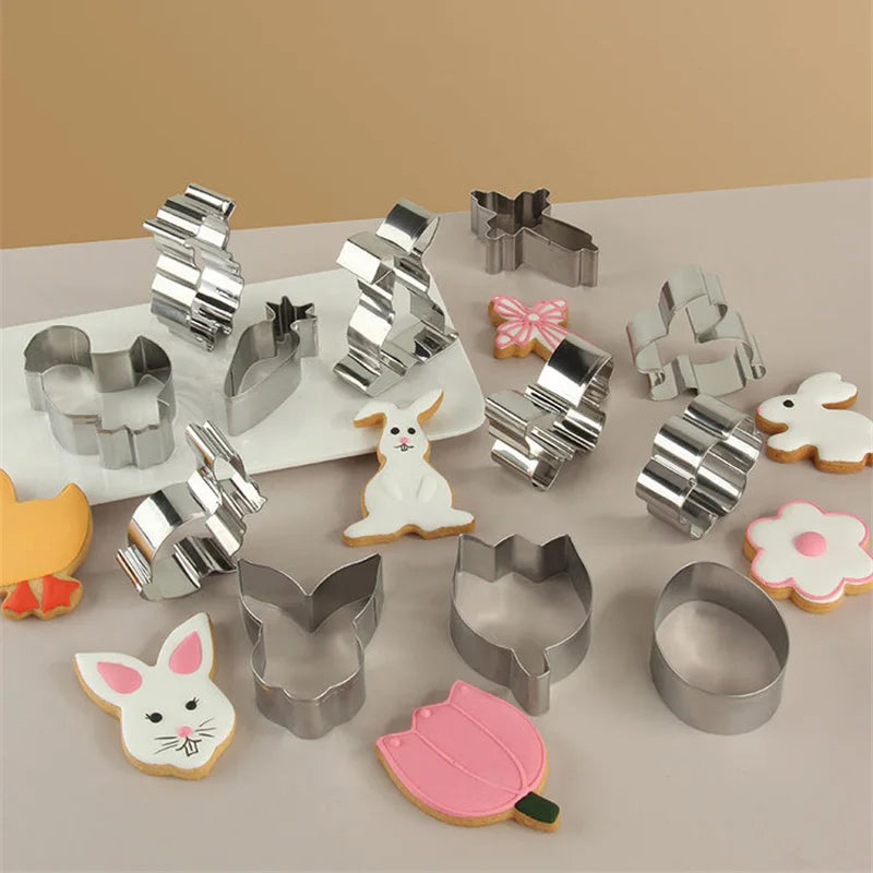 Afralia™ Easter Cookie Cutter Set for Kids Baking Party, Stainless Steel Mold - 12pcs