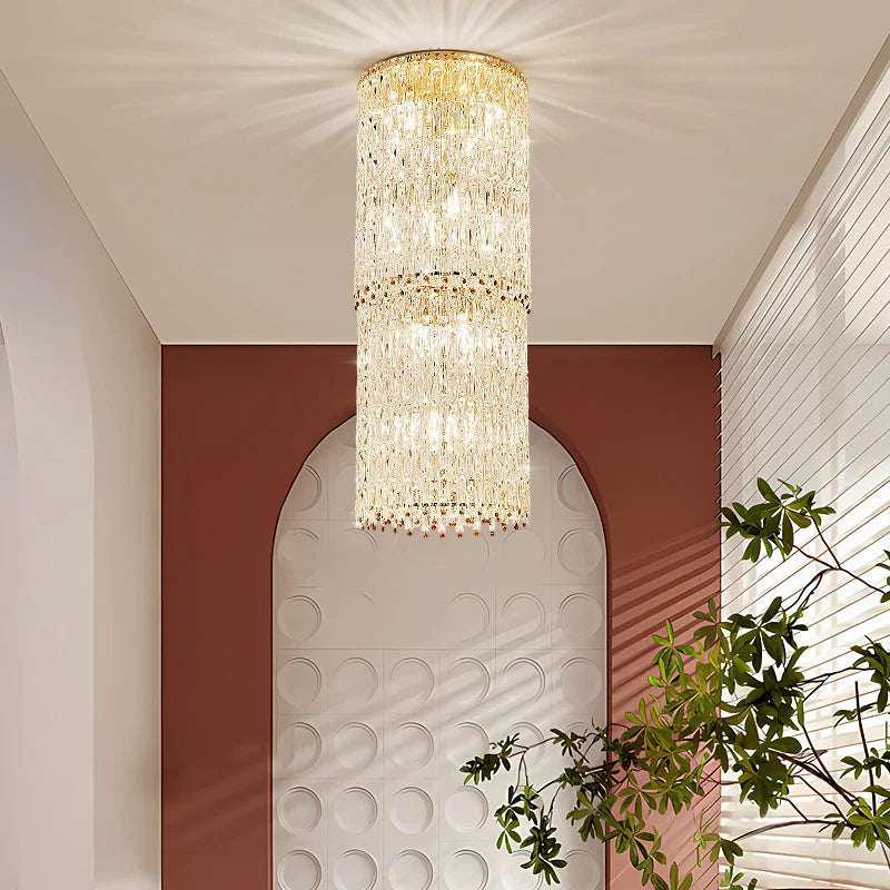 Afralia™ Sky High Crystal Chandelier Pendant Light Living Room Villa Main Light