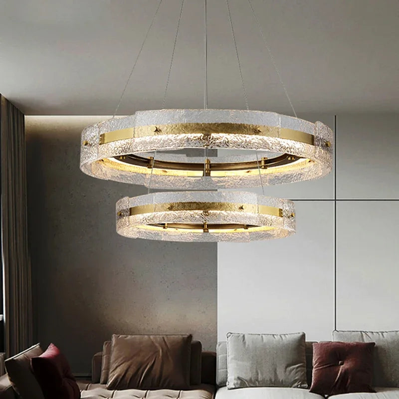 Afralia™ Modern Gold Metal Round Glass Ceiling Chandeliers for Luxurious Living Spaces