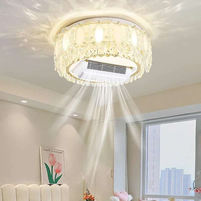 Afralia™ Nordic Crystal LED Ceiling Fan Light with Remote Control for Living Room and Bedroom