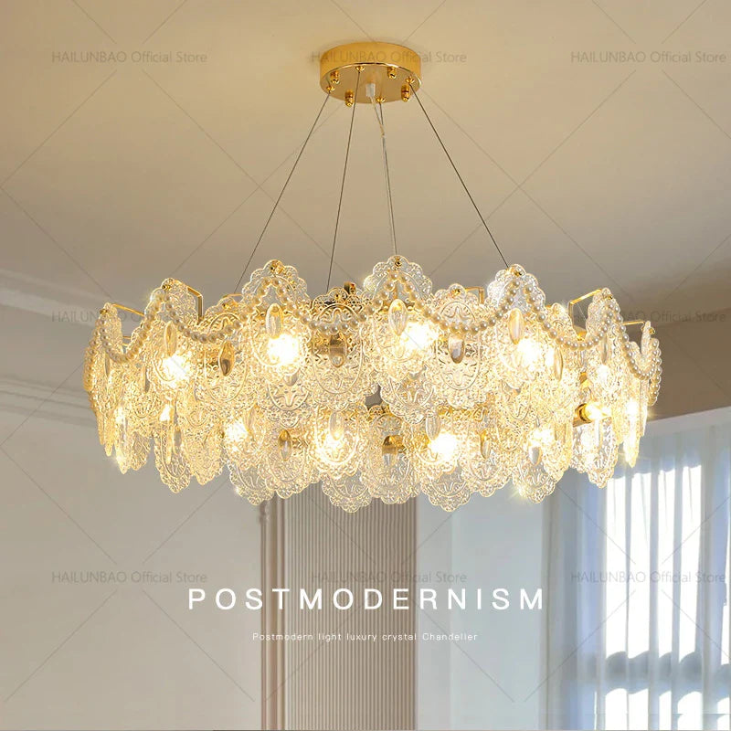 Afralia™ Glass Chandelier: French Light Luxury Living Room Dining Room Lamps
