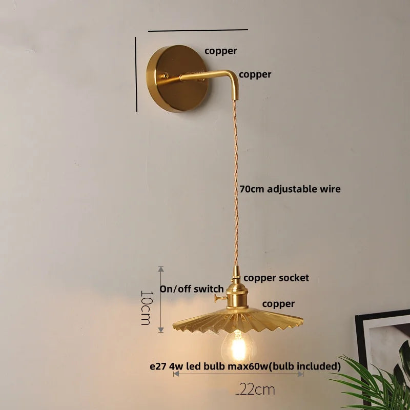 Afralia™ Clear Glass LED Wall Lights with Adjustable Pull Chain Switch