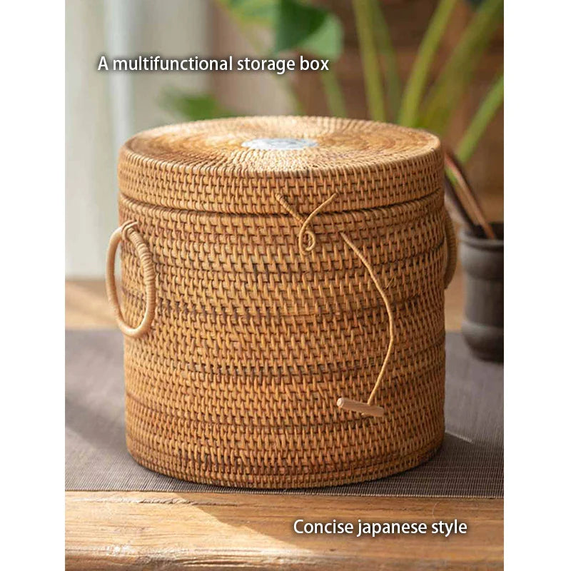 Afralia™ Rattan Tea Storage Box Green Tea Bag Organizer Puer Caddy Snack Canister