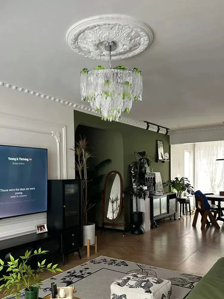 Afralia™ Green Glass Luxury Chandeliers for Elegant Living Room