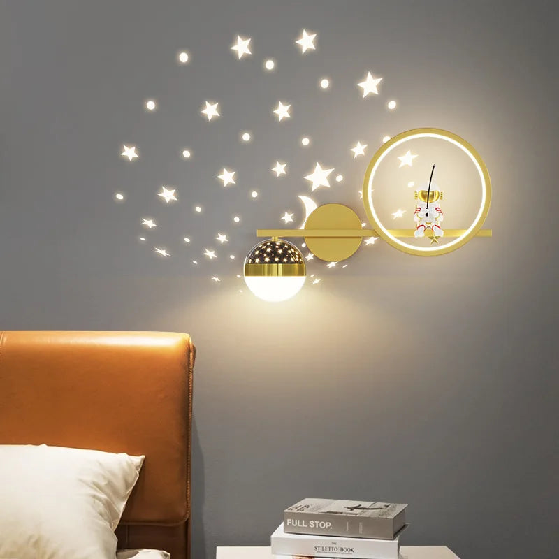 Afralia™ Astronaut Wall Lamp: Gold White Black Bedroom Decor Resin Wall Mount Light