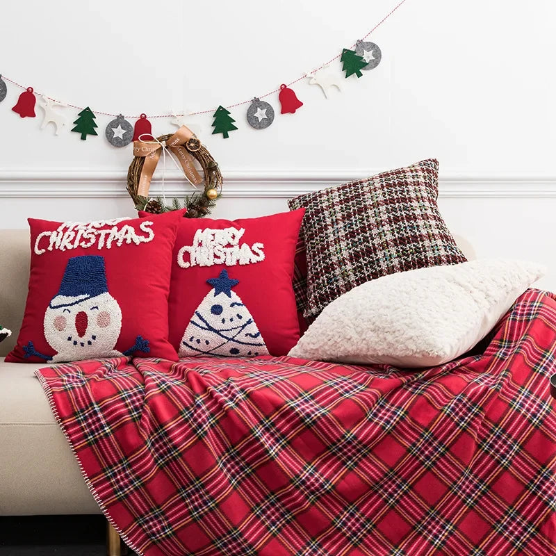 Afralia™ Cartoon Christmas Pillow Covers: Festive Decor for Sofa - Embroidered Design