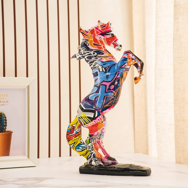 Afralia™ Colorful Resin Horse Statue for Home Decor