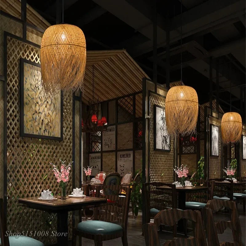 Afralia™ Bamboo Pendant Lights: Nordic Dining Room LED Hanging Lamps Loft Style Decor