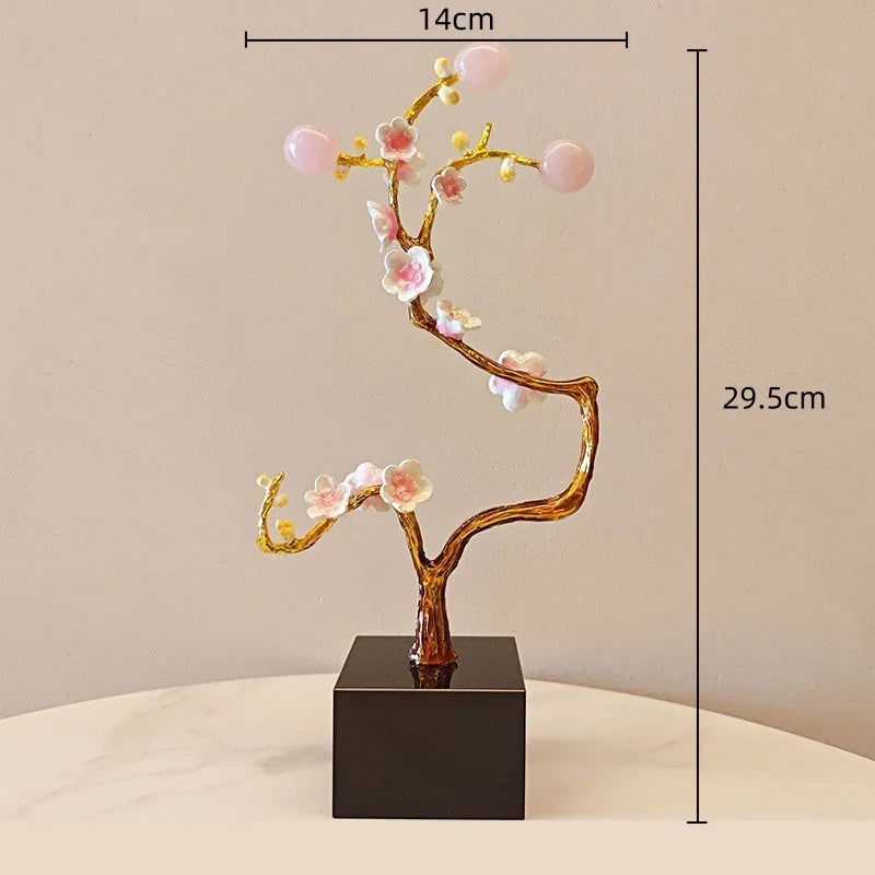 Afralia™ Golden Tree Crystal Ball Plum Blossom Metal Decor Figurine