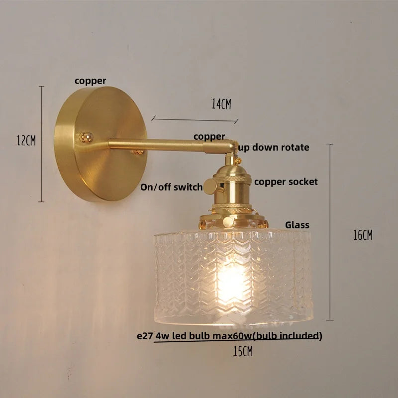 Afralia™ Nordic LED Wall Light Fixture Glass Up Down Rotate Copper Bedside Lamp