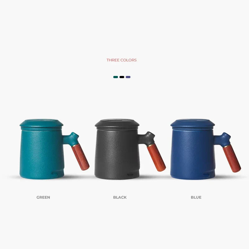 Afralia™ Ceramic Puer Tea Cup Set with Wood Handle, Heat Resistant Quality