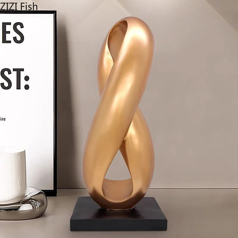 Afralia™ Golden Knot Sculpture Desk Ornament Minimalist Abstract Room Decor