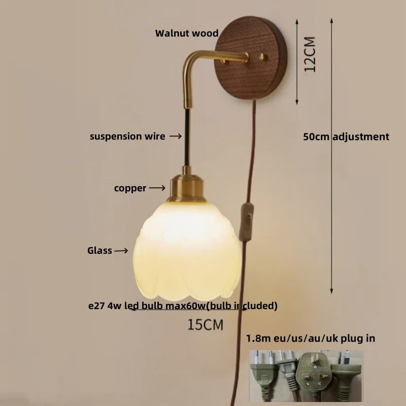 Afralia™ Nordic LED Wall Sconce Wood Base Modern Vanity Light