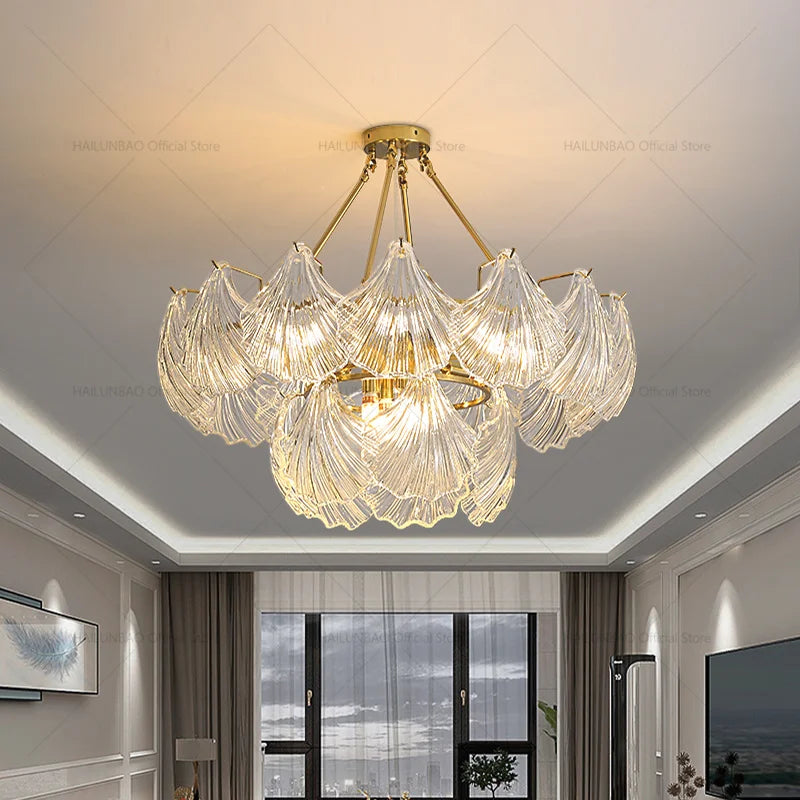 Afralia™ Pearl Crystal Chandelier for Dining Living Bedroom, Elegant French Shell Glass Light