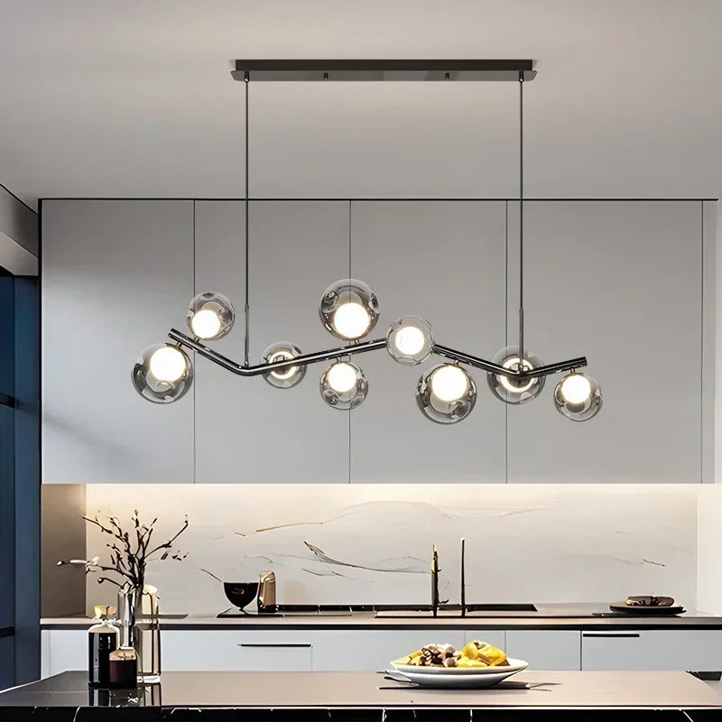 Afralia™ Smoky Gray Glass LED Chandelier Pendant Lights for Dining Room & Kitchen Island