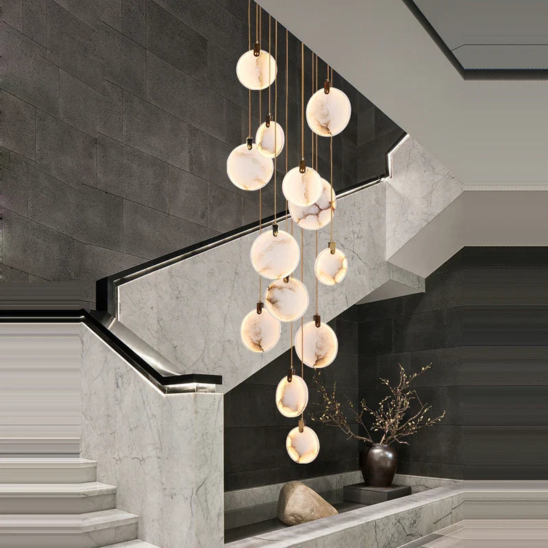 Afralia™ 2025 Art Deco Marble Golden Lustre LED Chandelier Lighting