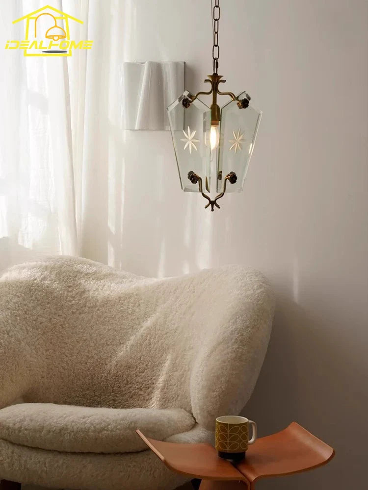 Afralia™ Vintage Glass Petal Chandelier LED Gold Lustre Hanging Lamp