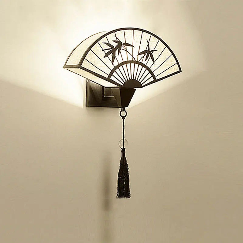 Afralia™ Chinese Style Iron Art Wall Lamp for Living Room, Bedroom, Hallway - E27 Fabric Sconce